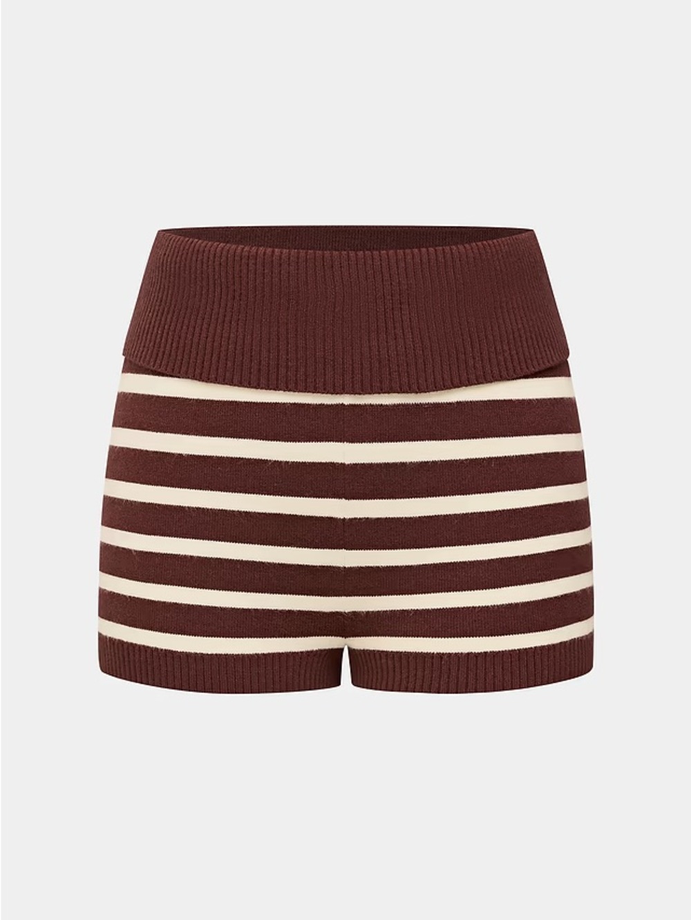 Cupshe Striped Knit High-Waist Bike Shorts - Brown & Cream